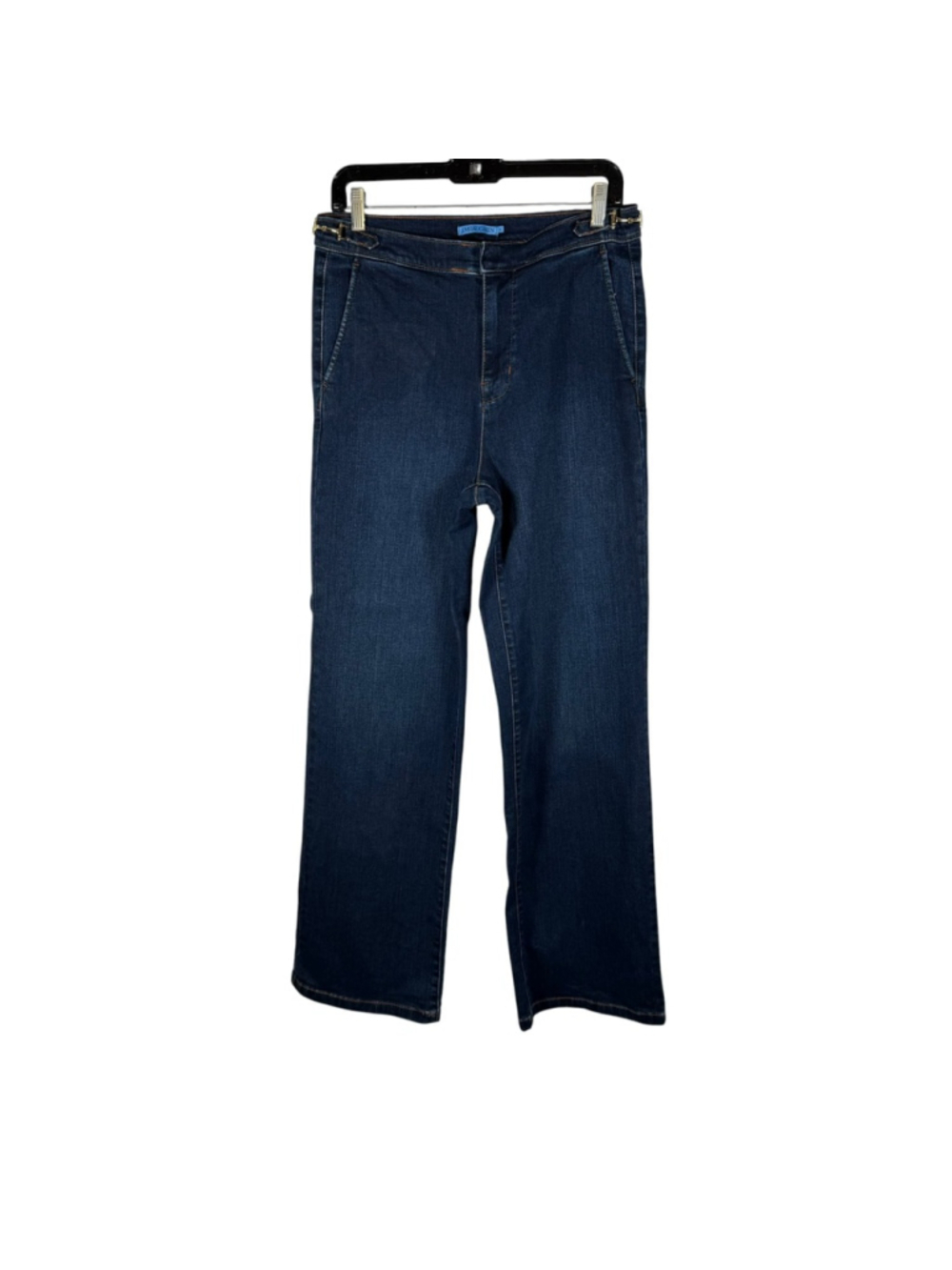 J. McLaughlin Wide Leg Jeans Dark Denim Stretch Buckle Bit Trouser Preppy Size 8 - Picture 2 of 12